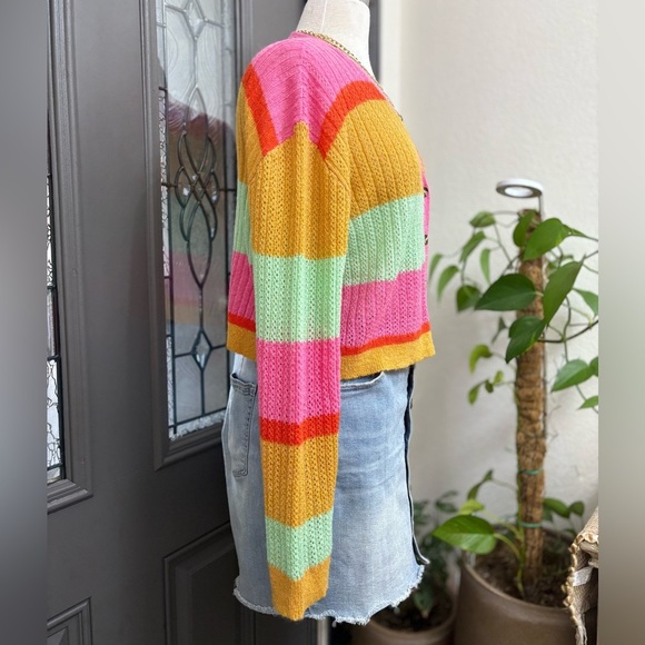 NWT Dee Elly Women’s Multi Color Striped Cropped Cardigan Sweater | Size L - Picture 3 of 12